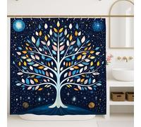 Fanciful - Tenda da doccia con albero, motivo foglie di cielo notturno blu scuro, decorazione per il bagno, tenda da doccia artistica in tessuto impermeabile con ganci, 183 x 183 cm