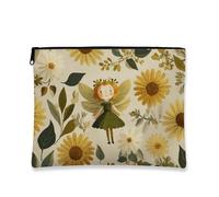 Fanciful - Trousse da viaggio con motivo floreale, con fata dei girasoli, borsa da viaggio per donne, organizer portatile in tela con cerniera, per la cura della pelle dei festival di primavera, Verde