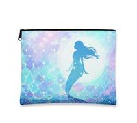 Fanciful - Trousse da viaggio con sirena, fantasia oceano, borsa da viaggio per donne, piccola borsa portatile in tela con cerniera, borsa estiva per la cura della pelle, Blu, 7x9 Inch, Sirena