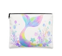 Fanciful - Trousse da viaggio per cosmetici, a forma di coda di sirena, da donna, in tela, portatile, con cerniera, per la cura della pelle estiva e da spiaggia, Pastello., 7x9 Inch, Coda da sirena