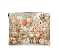 Fanciful - Trousse da viaggio vintage, con illustrazione di gnomo, da donna, piccola borsa portatile in tela con cerniera, borsa da toilette natalizia per la cura della pelle, Arancione, 7x9 Inch