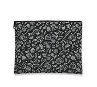 Fanciful - Trousse da viaggio vintage con motivo pesce nero e foglie, da donna, piccola borsa portatile in tela con cerniera, borsa da toilette per la cura della pelle quotidiana, Nero, 7x9 Inch