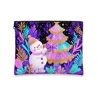 Fanciful - Trousse per cosmetici, con albero di Natale glitterato, da donna, organizer portatile in tela con cerniera, borsa da toilette per la cura della pelle, Viola, 7x9 Inch, Uomo di neve