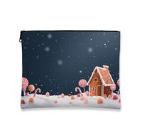 Fanciful Trousse per il trucco, a forma di casa di pan di zenzero, borsa da viaggio per donne, piccola borsa portatile in tela con cerniera, borsa da toilette invernale per la cura della pelle