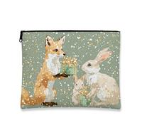 Fanciful Trousse per il trucco, con volpe e coniglio, borsa per cosmetici invernale da donna, piccola borsa portatile in tela con cerniera, borsa da toilette per la cura della pelle delle vacanze