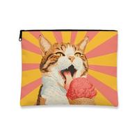 Fanciful - Trousse per trucchi a forma di gatto, con gelato vivace, da viaggio, per donne, piccola borsa portatile in tela con cerniera, regalo divertente per la cura della pelle, per l'estate, Vivace