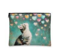 Fanciful - Trousse per trucchi a forma di gatto, graziosa trousse da viaggio per donne, organizer portatile in tela con cerniera, scelta perfetta per gli amanti dei gatti e le feste, Blu, 7x9 Inch