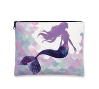 Fanciful - Trousse per trucchi a forma di sirena, artistica ispirata all'oceano, da donna, organizer portatile in tela con cerniera, borsa da toeletta estiva per la cura della pelle, 22,9 x 16,5 cm