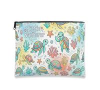 Fanciful - Trousse per trucchi a forma di tartaruga, con creature oceaniche, da donna, portatile, piccola borsa in tela con cerniera, borsa per la cura della pelle estiva e da spiaggia, Acqua, 7x9