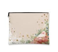 Fanciful Trousse per trucchi, Babbo Natale e stelle, borsa da viaggio per donne, piccola borsa portatile in tela con cerniera, borsa da toilette per le vacanze, Beige, 7x9 Inch, Babbo Natale