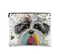 Fanciful - Trousse per trucchi con cane, colorata con grafica animale, borsa da viaggio per donne, piccola borsa portatile in tela con cerniera, regalo per gli amanti degli animali, bianco, 7x9 Inch