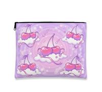 Fanciful - Trousse per trucchi con ciliegie, viola nuvola, da donna, piccola borsa portatile in tela con cerniera, borsa da toilette primaverile per la cura della pelle, Viola, 7x9 Inch, Ciliegie
