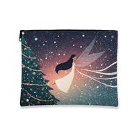 Fanciful Trousse per trucchi, con fatina natalizia, da viaggio, per donne, piccola borsa portatile in tela con cerniera, borsa da toilette per la cura della pelle delle vacanze, bianco, 7x9 Inch