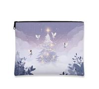 Fanciful Trousse per trucchi, con fatina natalizia, da viaggio, per donne, piccola borsa portatile in tela con cerniera, borsa da toilette per la cura della pelle delle vacanze, Viola, 7x9 Inch, Fata