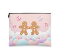 Fanciful Trousse per trucchi, con motivo pan di zenzero e caramelle, da viaggio, per donne, piccola borsa portatile con cerniera, borsa da toilette per la cura della pelle delle vacanze, Pesca, 7x9