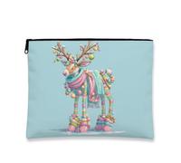 Fanciful - Trousse per trucchi con renna, borsa da viaggio colorata per le vacanze, da donna, piccola borsa portatile in tela con cerniera, borsa da toilette natalizia per la cura della pelle, Blu