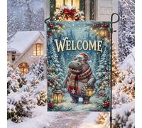 Fanciful Winter Hippo Welcome Quote Christmas Garden Flag 30,5 x 45,7 cm