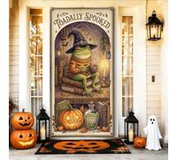 Fanciful Witch Anfibia Biblioteca Citazione Halloween Door Covers 91,4 x | Cappello da strega, cartello per porta d'ingresso, maglione accogliente, libri impilati, bottiglia di pozione