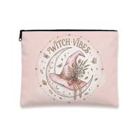 Fanciful Witch - Beauty case con citazione sulla luna, 18 x 22 cm | Motivo celeste bohémien, borsa per cosmetici, illustrazione di mezzaluna, accenti di fiori selvatici, estetica mistica