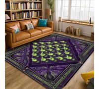 Fanciful Witchy Calderone Tema Halloween Area Tappeto 5' X 7' | Estetica strega, motivi di scopa mistica, tavolozza mistica viola e verde, decorazione per la casa fantasy