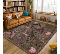 Fanciful Witchy Magic Citazione Scopa Halloween Area Tappeto 5' X 7' | Motivo cappello da strega, bottiglie mistiche di pozione, illustrazioni di serpenti, arte della linea fantasiosa
