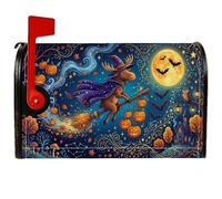 Fanciful Wizard Moose - Copertine magnetiche per cassetta postale a tema | Illustrazione dell'alce mago, copertura della posta della cassetta postale, scopa volante, sfondo luna piena