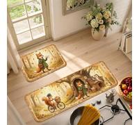 Fanciful Woodland Animal Fall Theme Foxes - Set di 2 tappeti da cucina | Animali della foresta, tappetini da cucina per pavimento, tema bosco, illustrazione del libro di fiabe