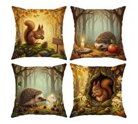 Fanciful Woodland Autumn Squirrel Throw Pillow Covers 40,6 x 40,6 cm Set di | Animali della foresta, federe per cuscini, tema bosco, aggiornamenti stagionali della casa, accogliente fascino rustico