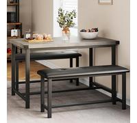 Fancihabor Set tavolo da pranzo rettangolare con 2 panche imbottite, grigio retrò, per 4 persone, salvaspazio, facile da montare