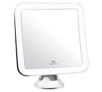 Fancii 10x Specchio ingranditore per Trucco con Luce LED e Ventosa Potente - Specchio cosmetico da Viaggio Illuminato - Specchio da Bagno Portatile, Mira (10X)