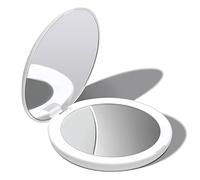 Fancii Specchio Ingranditore da Borsetta per Trucco con Luce a LED Naturale, 1x e 10X - 127mm Specchio Portatile Tascabile Illuminato, Bianca (Lumi)