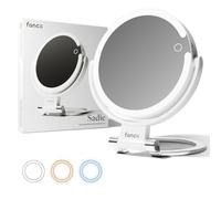 Fancii Specchio ingranditore da viaggio 10x/1x con luci, ricaricabile, extra large da 22,9 cm, specchio cosmetico pieghevole a doppio lato, portatile, 3 impostazioni di illuminazione, sensore touch
