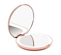Fancii Specchio Ingranditore Tascabile per Trucco con Luce a LED Naturale, 1x e 10X - 127mm Specchio Portatile da Borsetta Illuminato, Oro Rosa (Lumi)