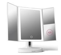 Fancii Specchio per il Trucco con Luci LED, 10x /5x/1x Ingranditore, Ricaricabile - 68 Dimmerabile Luci, Touch Screen, Specchio da Tavolo Regolabile, Supporto Cosmetico, Tria 2