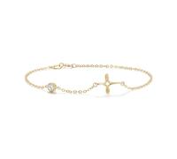 FANCIME Bracciale rigido in oro 585 14 carati con ciondolo rotondo Moissanite, idea regalo minimalista per donne e ragazze, bracciale: 17 + 3 cm