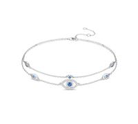 FANCIME Cavigliera da donna, in argento Sterling 925, con catena regolabile con perline e occhio contro il malocchio, gioiello turco da spiaggia, regalo per donne, medio, in argento Sterling, topazio