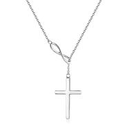 FANCIME Collana Ciondolo Croce Infinito in Argento 925 Placcato Oro Bianco Minimalista Gioielli per Donna Ragazza - Catena Lunghezza: 40 + 5 cm