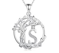 FANCIME Collana con albero della vita e iniziale personalizzata per donne, in argento Sterling, gioielli con diamante simulato, lettera maiuscola A-Z, ciondolo da 26 lettere, regalo personalizzato per