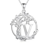 FANCIME Collana con iniziale albero della vita da donna, in argento Sterling, con ciondolo a forma di albero con diamanti sintetici, zirconia cubica, personalizzabile, regalo per compleanno, festa