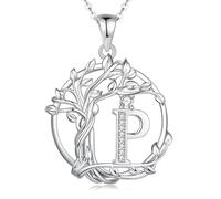 FANCIME Collana con iniziale albero della vita da donna, in argento Sterling, con ciondolo a forma di albero con diamanti sintetici, zirconia cubica, personalizzabile, regalo per compleanno, festa