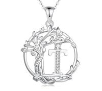 FANCIME Collana con iniziale albero della vita da donna, in argento Sterling, con ciondolo a forma di albero con diamanti sintetici, zirconia cubica, personalizzabile, regalo per compleanno, festa