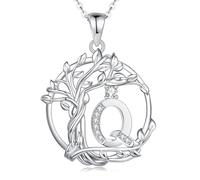 FANCIME Collana con iniziale albero della vita da donna, in argento Sterling, con ciondolo a forma di albero con diamanti sintetici, zirconia cubica, personalizzabile, regalo per compleanno, festa