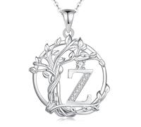 FANCIME Collana con iniziale albero della vita da donna, in argento Sterling, con ciondolo a forma di albero con diamanti sintetici, zirconia cubica, personalizzabile, regalo per compleanno, festa