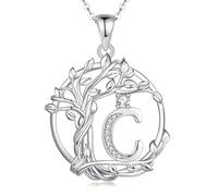 FANCIME Collana con iniziale albero della vita da donna, in argento Sterling, con ciondolo a forma di albero con diamanti sintetici, zirconia cubica, personalizzabile, regalo per compleanno, festa