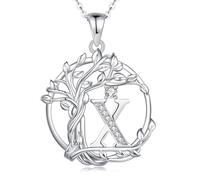 FANCIME Collana con iniziale albero della vita da donna, in argento Sterling, con ciondolo a forma di albero con diamanti sintetici, zirconia cubica, personalizzabile, regalo per compleanno, festa