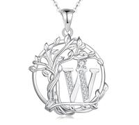 FANCIME Collana con iniziale albero della vita da donna, in argento Sterling, con ciondolo a forma di albero con diamanti sintetici, zirconia cubica, personalizzabile, regalo per compleanno, festa