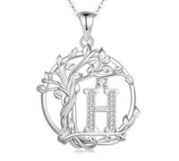 FANCIME Collana con iniziale albero della vita da donna, in argento Sterling, con ciondolo a forma di albero con diamanti sintetici, zirconia cubica, personalizzabile, regalo per compleanno, festa
