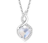 FANCIME Collana con pietra di luna creata in oro bianco massiccio 14 carati con ciondolo a forma di cuore con diamante collana con pietra portafortuna di giugno, regalo di compleanno per mamma donna