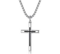 FANCIME Collana Croce Uomo in Argento Sterling 925 Crocifisso Ciondolo - Catena Lunghezza: 60 cm