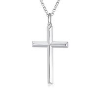 FANCIME Collana Croce Uomo in Argento Sterling 925 Medio Grande Crocifisso Ciondolo con Catena, Catena Lunghezza: 60 cm
